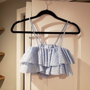 Aerie Ruffle lace/eyelet bandeau top with removable and adjustable straps